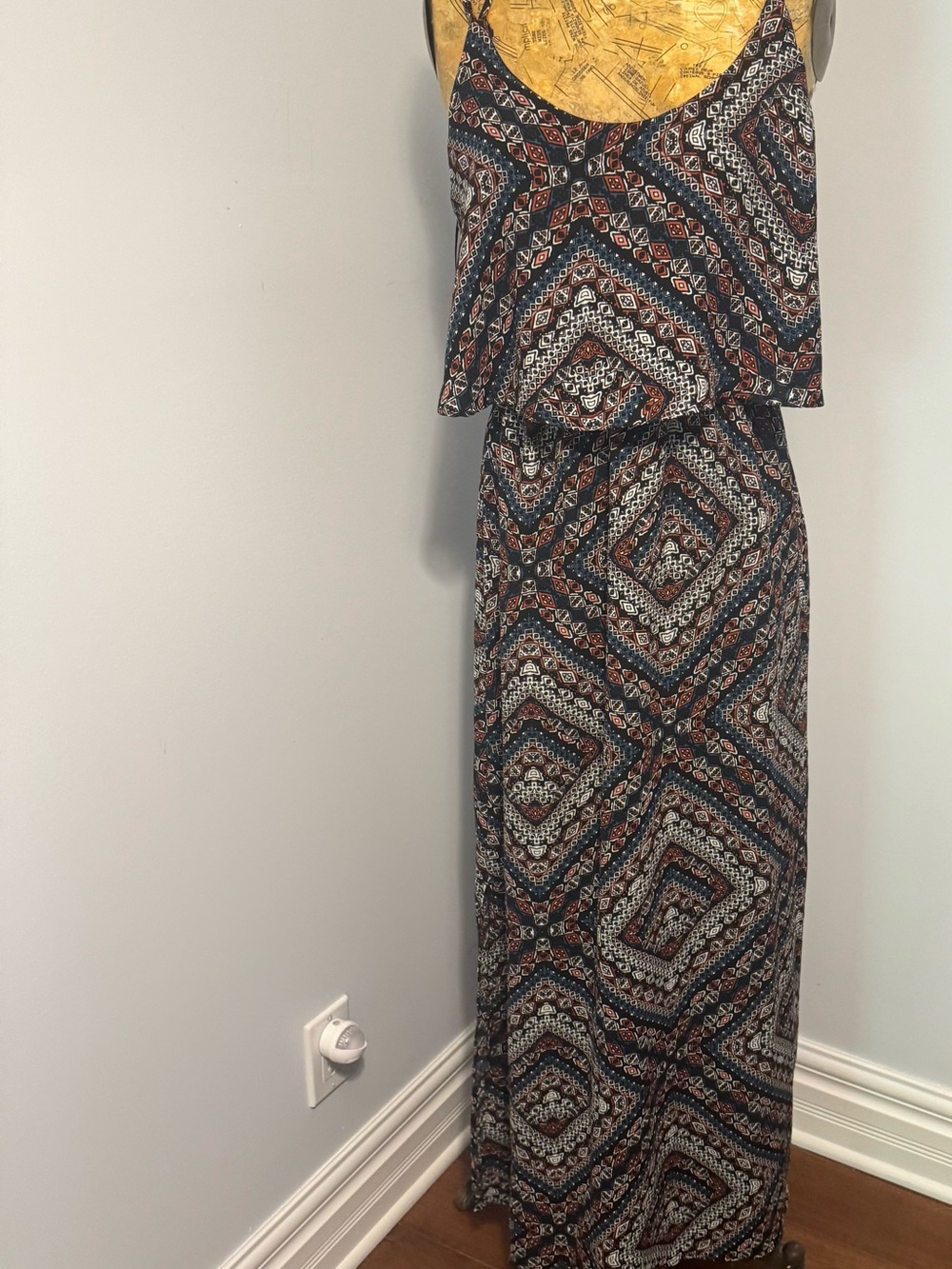 Boho Geometric Print Maxi Dress in Navy and Rust